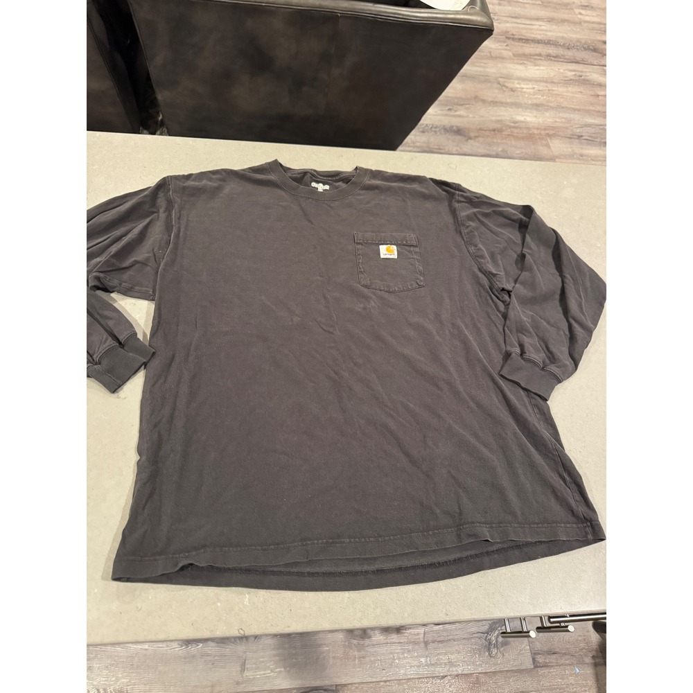 Carhartt Mens Long Sleeve Pocket T Shirt Workwear Gray XL Cotton has hole‎